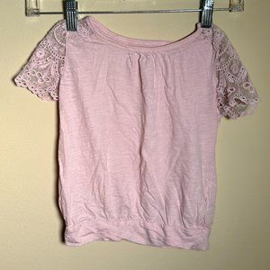 Girls Size 4-6 Pink Top with Lacey Sleeve Detailing